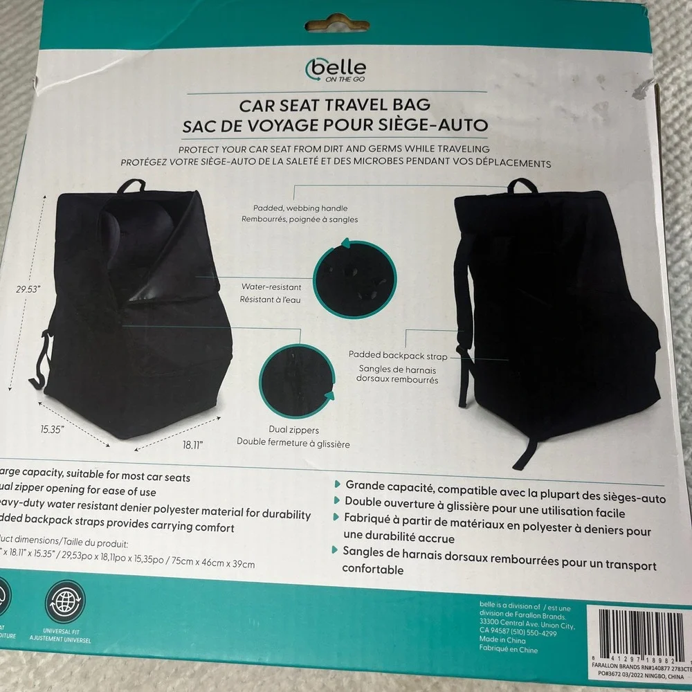 Belle‎ on the Go Car Seat Travel Bag Sac de Voyage Pour Siege Auto
